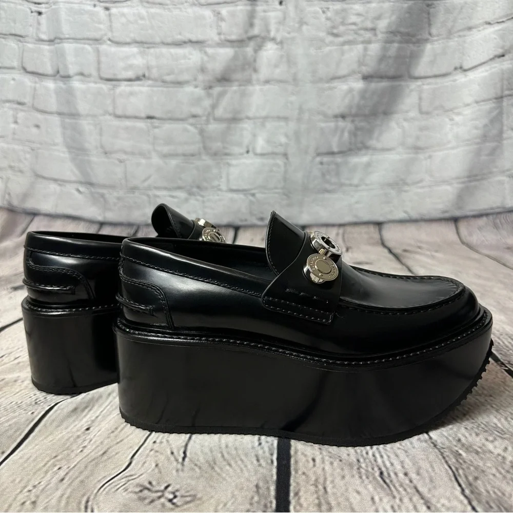 New Burberry 70mm Broadbook Leather Wedge Loafers - Picture 5 of 13